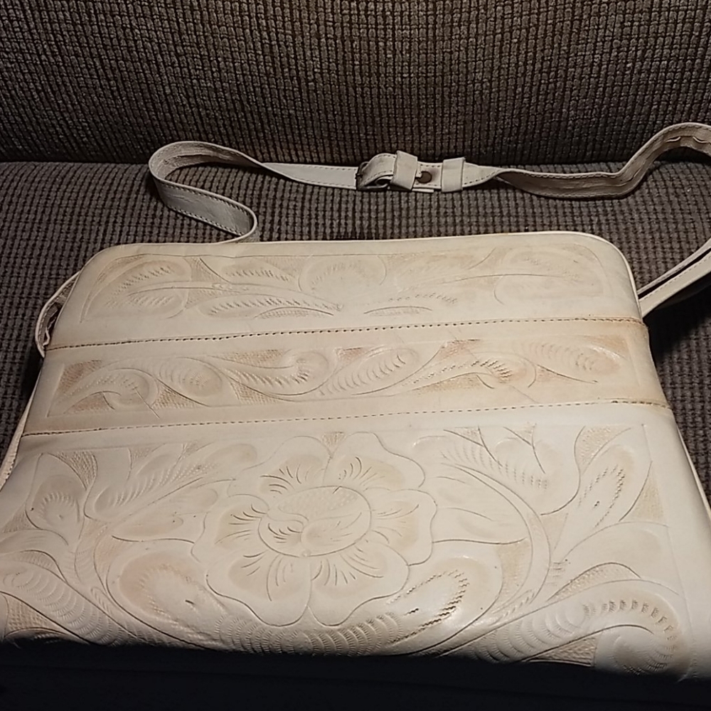 Custom made hand carved leather bag